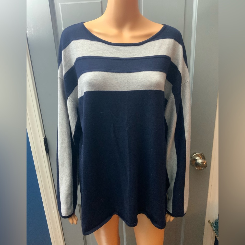 Lane Bryant Navy and Gray Striped Sweater 14/16